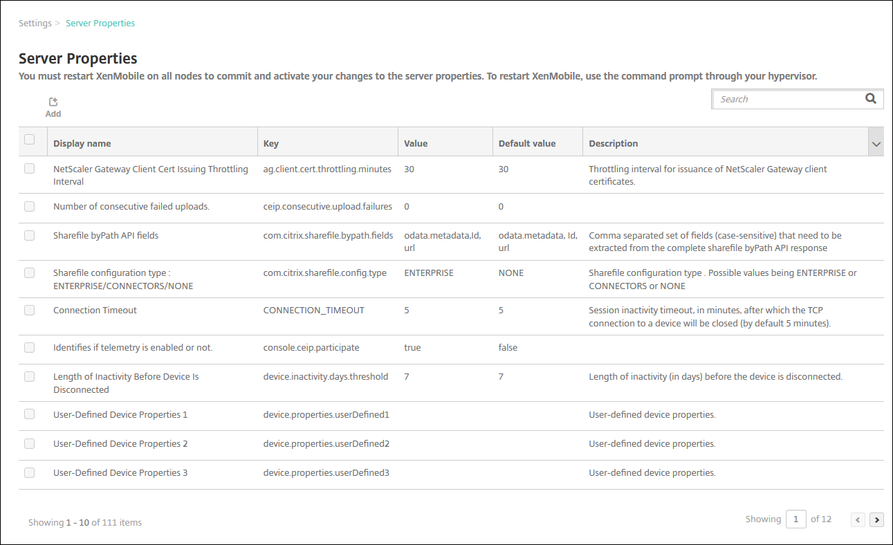 Server properties