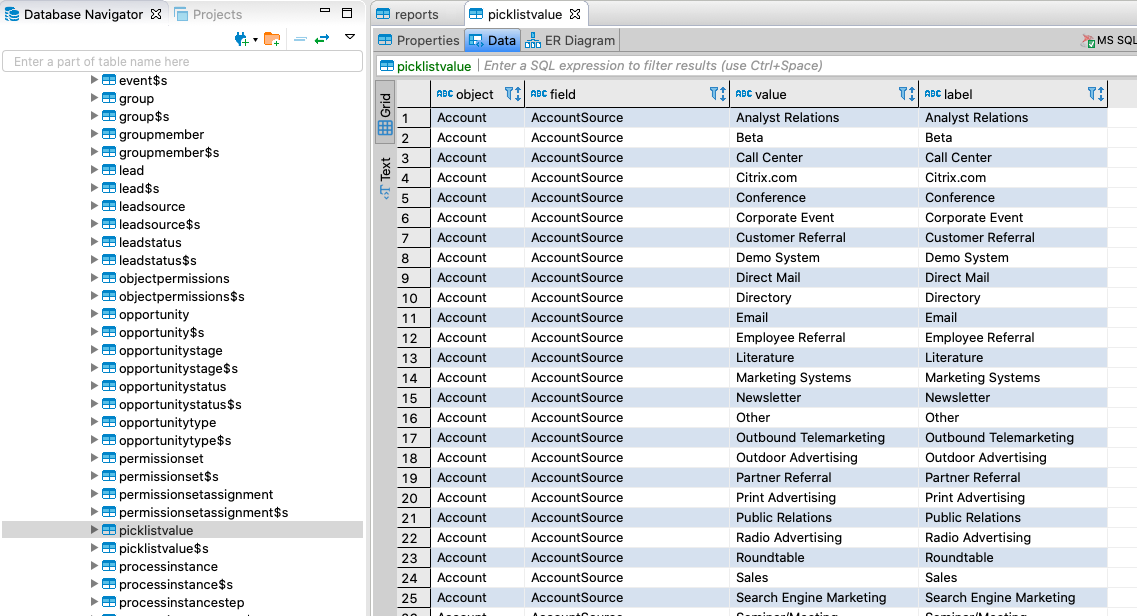 Example Salesforce database