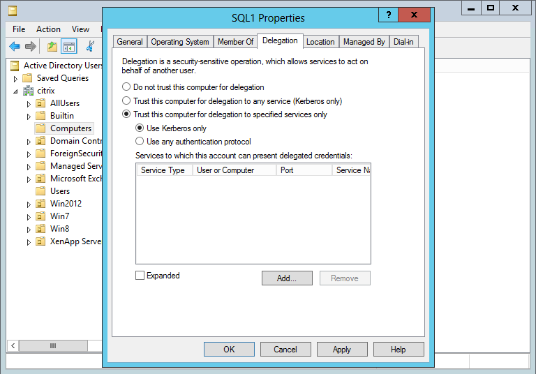 Delegation properties for Kerberos