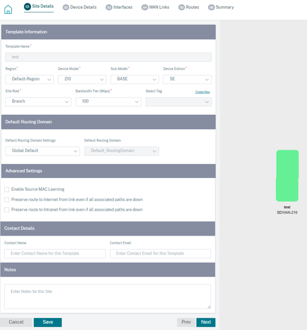 Site template information