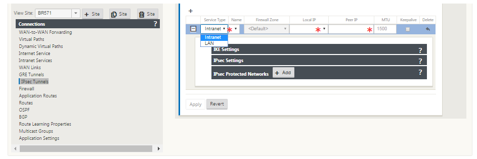 Sites intranet settings IPsec