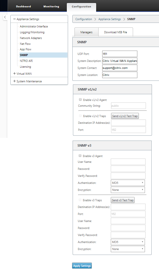 SNMP settings