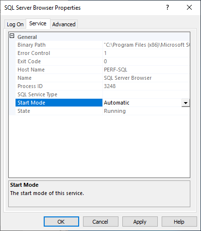 MS SQL server browser properties