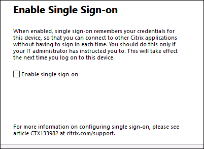 Single sign-on check box