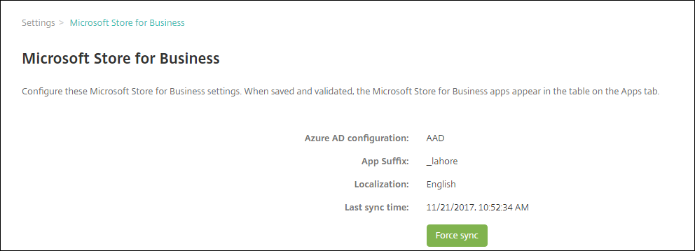 Microsoft Store for Business settings screen