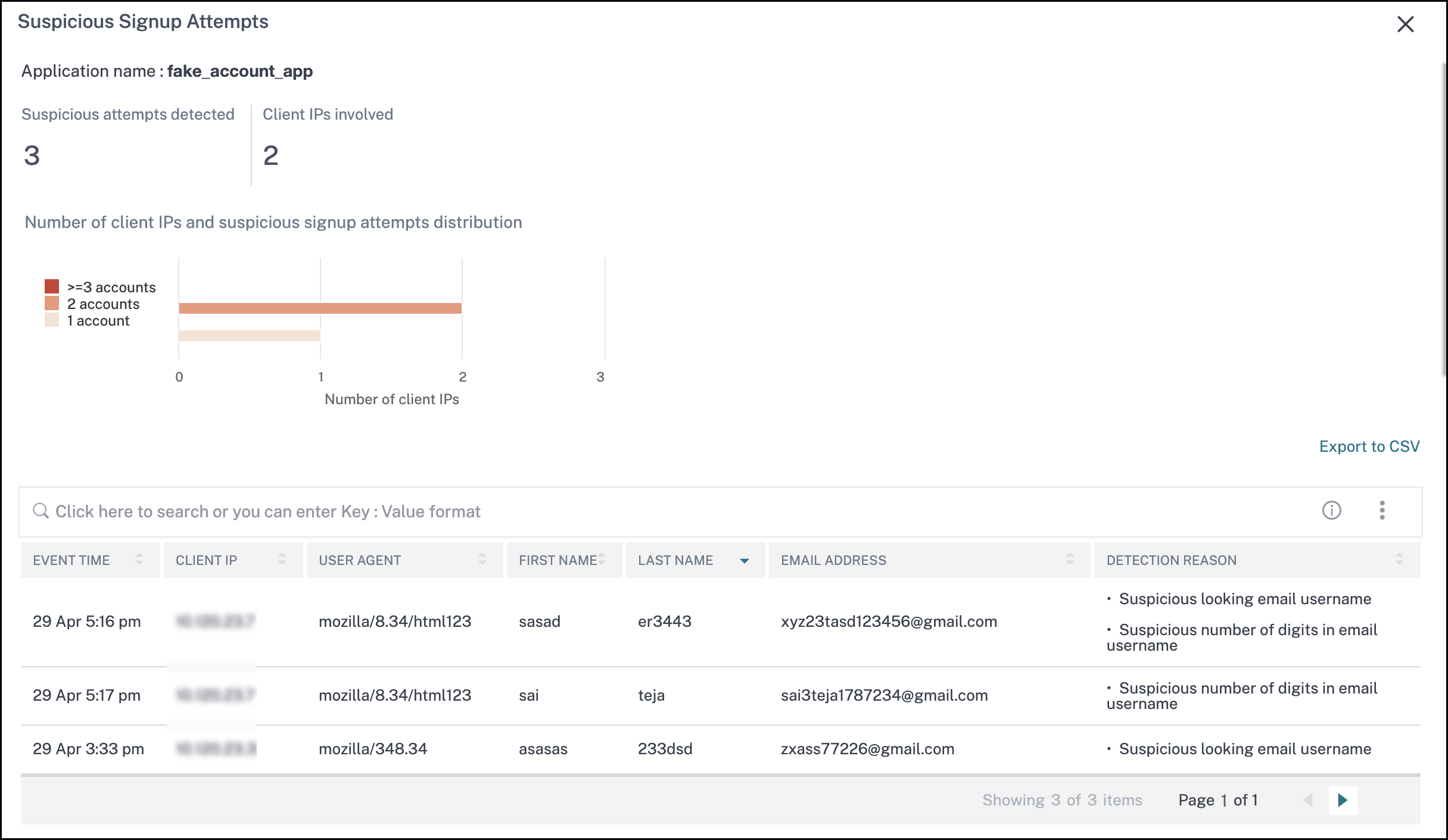 Details of suspicious sign-up violation