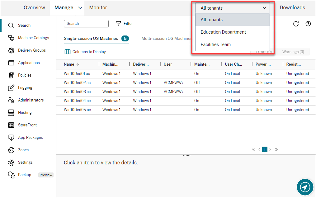 Tenant support in Full Configuration