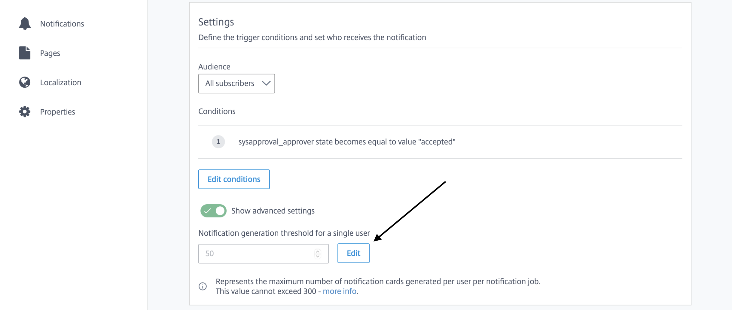 Notification generation threshold