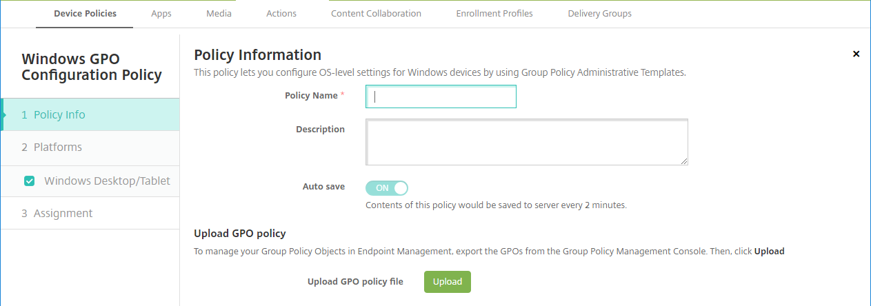 Device Policies configuration screen