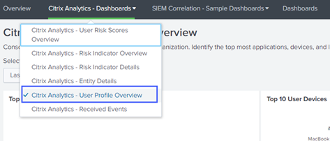 User profile overview selection