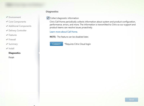 Diagnostics page in VDA installer