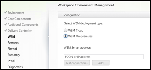 Specifying WEM Infrastructure Server in VDA installer