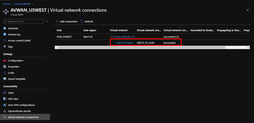 Virtual network connection creates