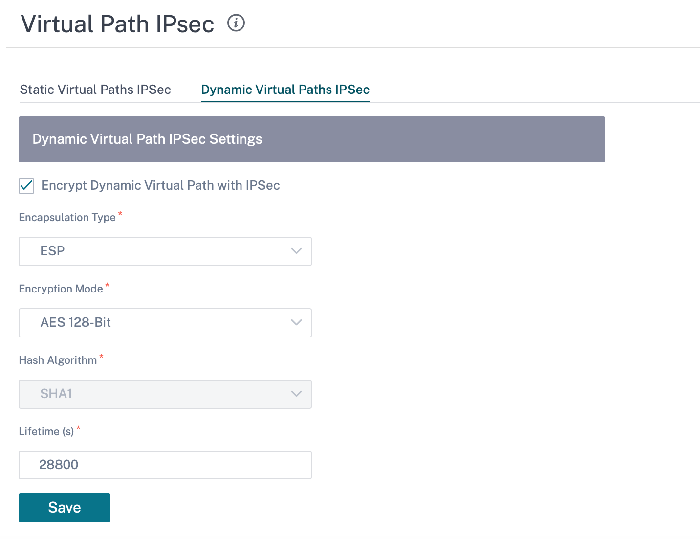 Virtual path IPsec setting