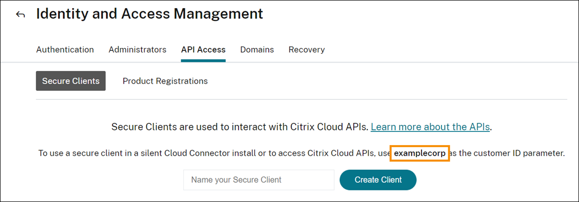 Secure Client console with Customer ID highlighted