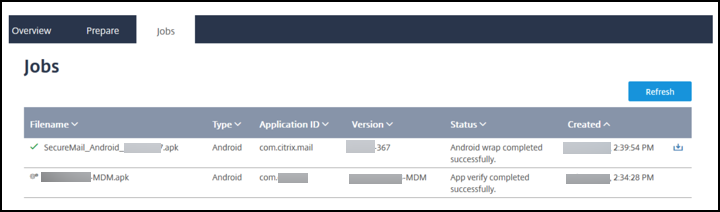 Jobs console page