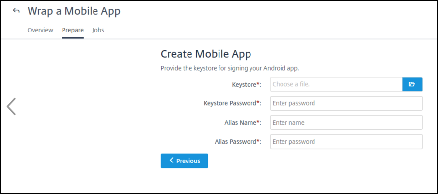 Create Mobile App page