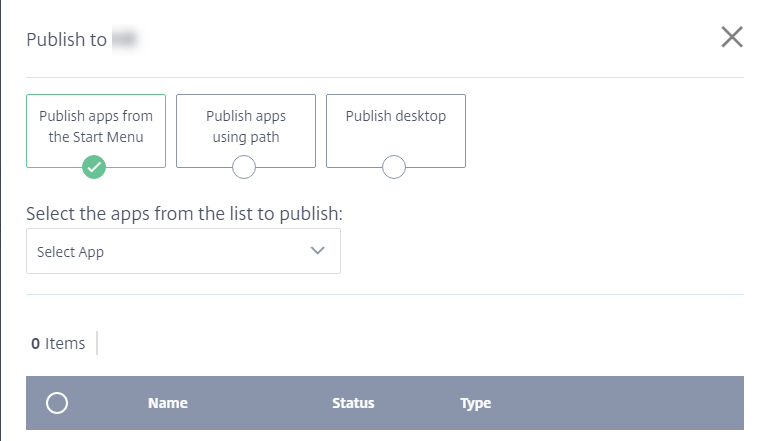 Publish Apps and Desktops page
