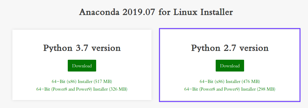 下载 python2.7 版本的 anaconda