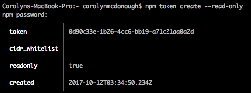 npmtokencreatereadonly