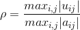 \rho = \frac{max_{i,j} \lvert u_{ij} \rvert }{max_{i,j} \lvert a_{ij} \rvert }