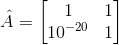 \hat{A} = \begin{bmatrix} 1 & 1 \\ 10^{-20} & 1 \end{bmatrix}