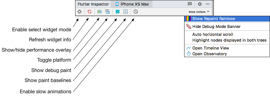 IntelliJ Flutter inspector window