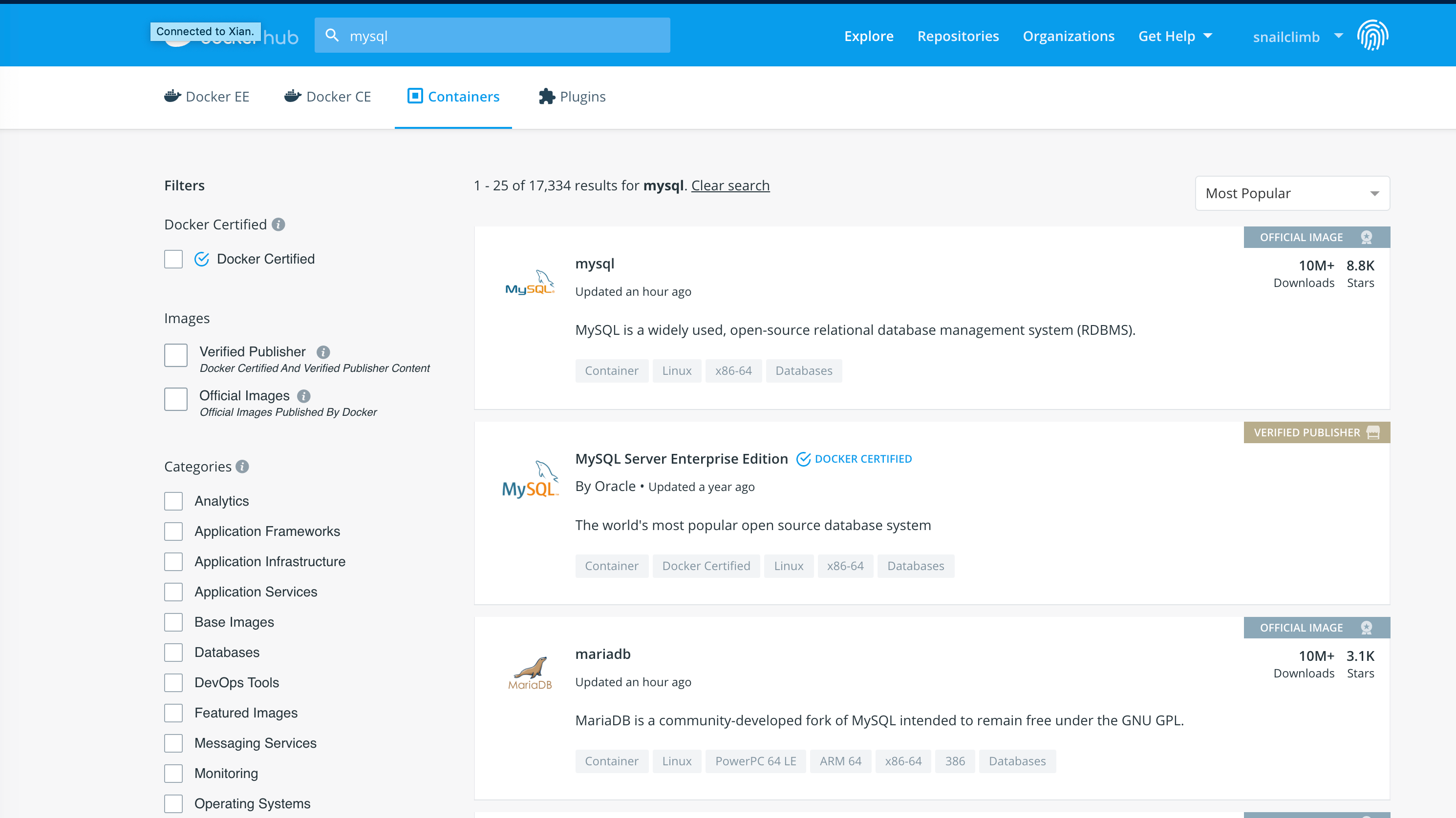 利用 Docker Hub 搜索镜像