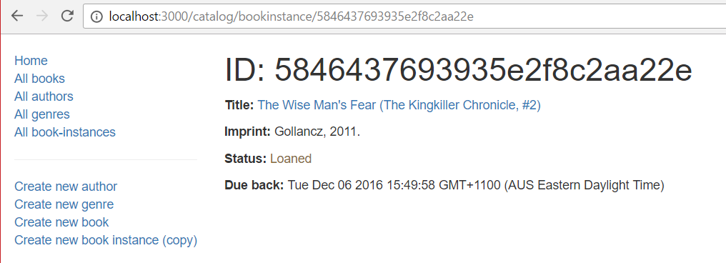 BookInstance Detail Page - Express Local Library site