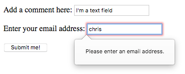 An invalid email input showing the message Please enter an email address.