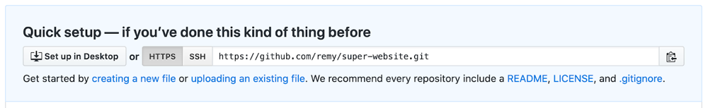 github screenshot showing remote URLs you can use to deploy code to a GitHub repo