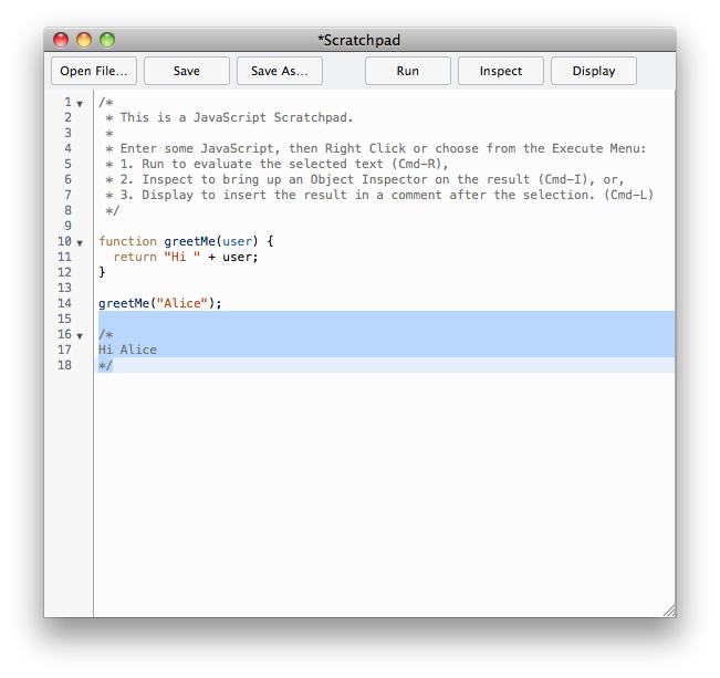 A screenshot of the Scratchpad