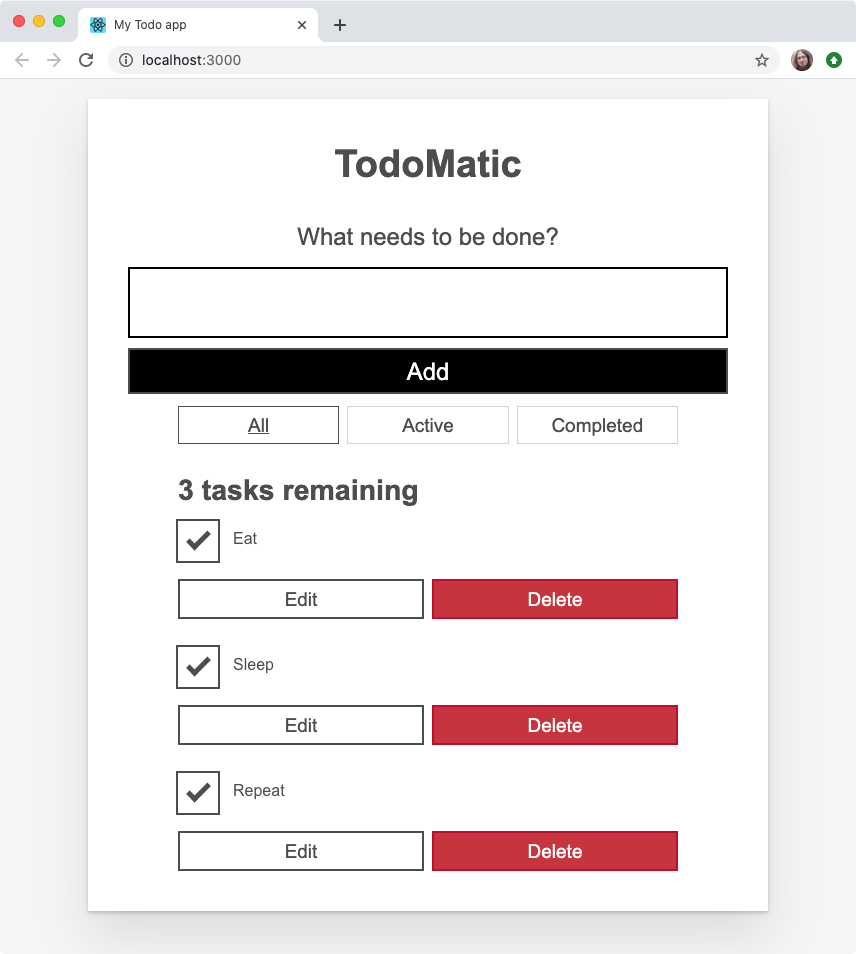 Our todo list, with different todo labels now they are passed into the components as props