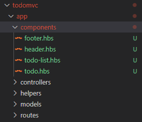 the app components directory, showing the componet template files we've created