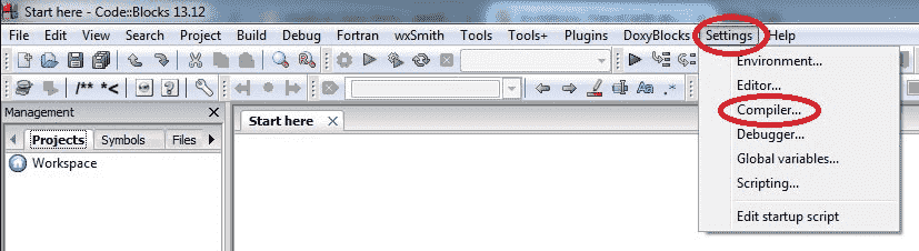 Code :: Blocks Settings> Compiler