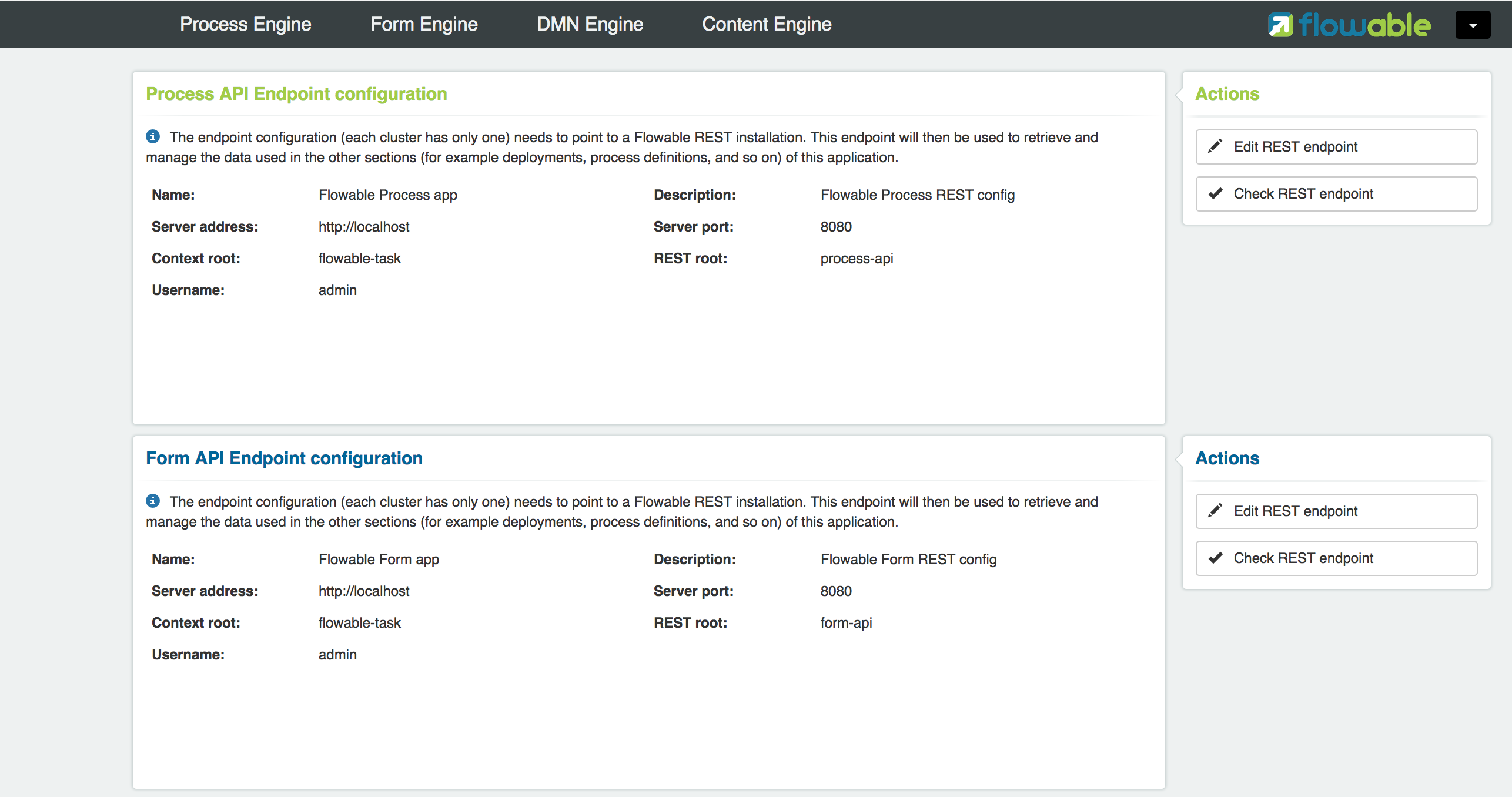 flowable admin configuration screen