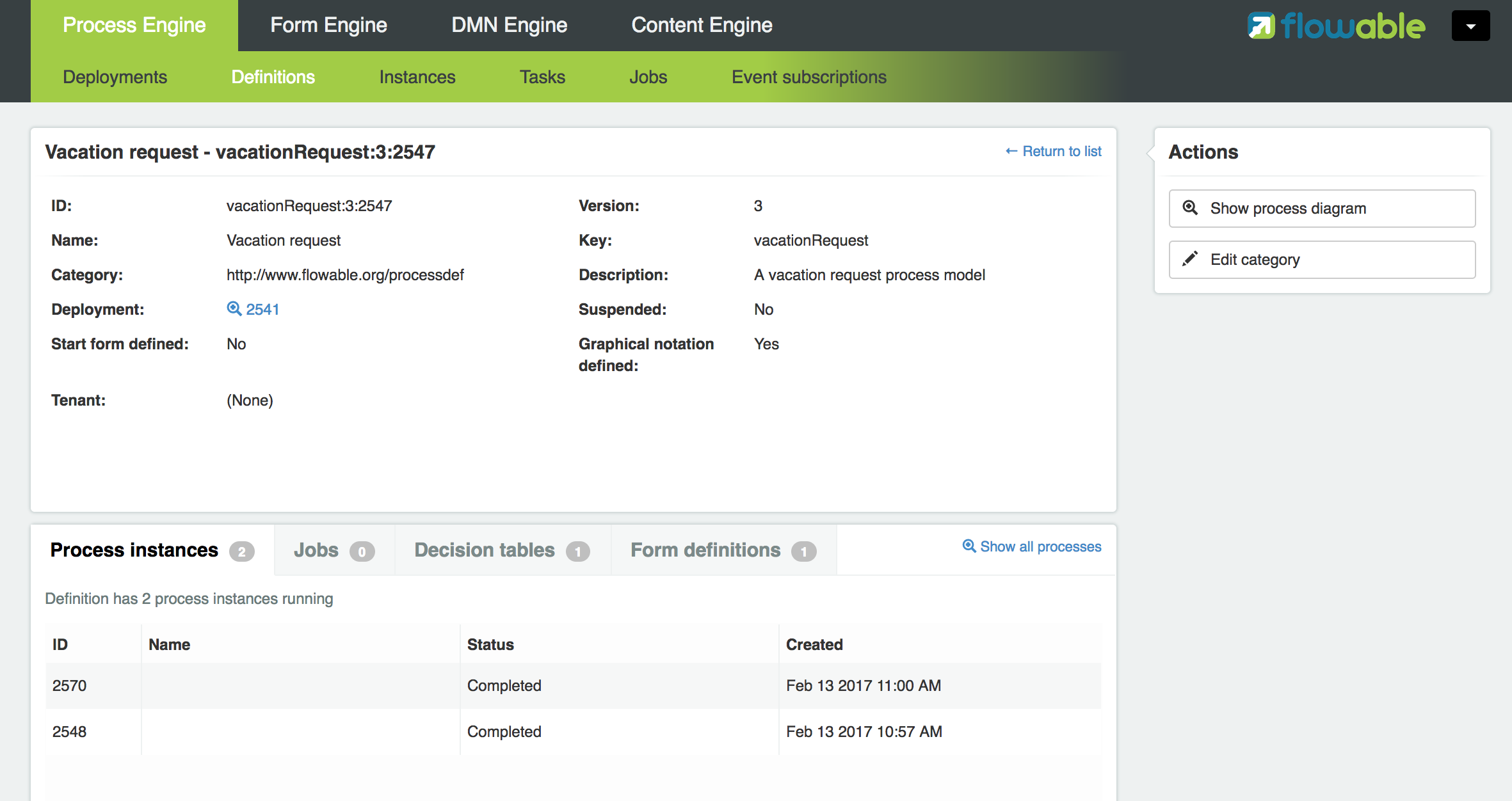 flowable admin processdefinitiondetails screen