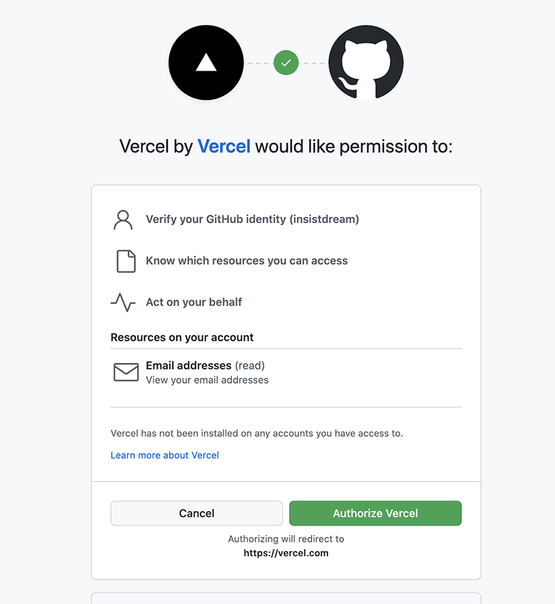 GitHub 授权给 vercel