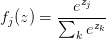 f_j(z)=\frac{e^{z_j}}{\sum_ke^{z_k}}