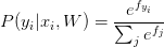 P(y_i|x_i,W)=\frac{e^{f_{y_i}}}{\sum_je^{f_j}}