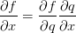 \displaystyle\frac{\partial f}{\partial x}=\frac{\partial f}{\partial q}\frac{\partial q}{\partial x}