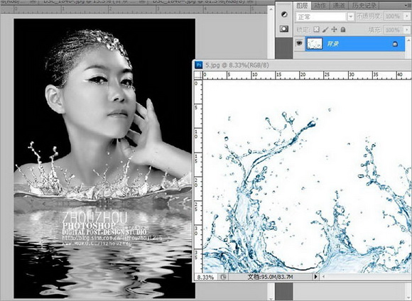 Photoshop 打造美女黑白倒影效果