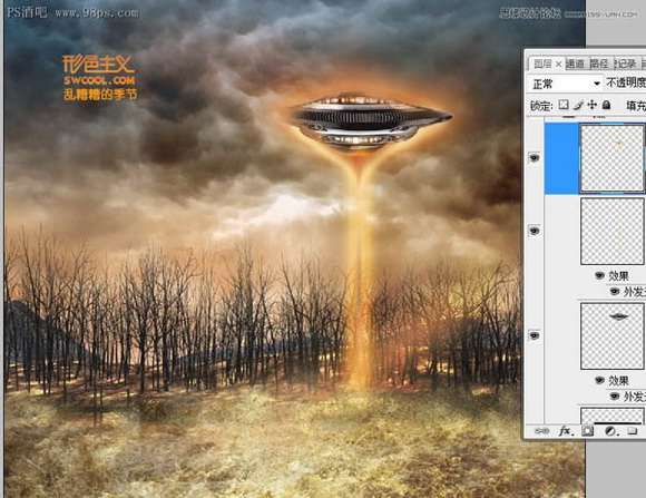 Photoshop 合成飞碟袭击地球海报