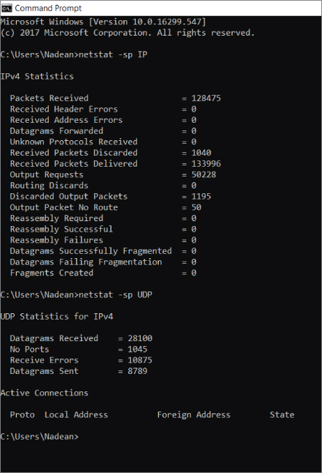 “Screenshot displaying the options in the netstat statistics, to temporarily disable a host-based firewall causing a networking issue.”