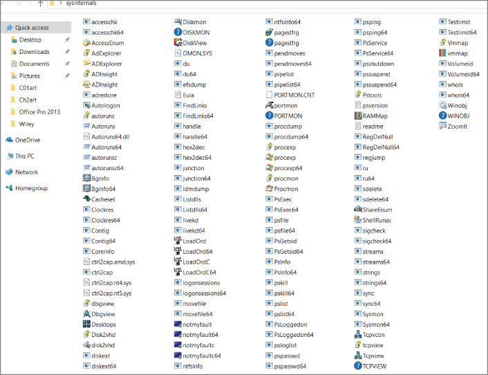 Screenshot displaying the list of all Sysinternals tools by clicking on the link “Download Sysinternals Suite.”