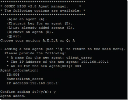 “Screenshot of the OSSEC agent manager to run manage_agents from the terminal by ensuring that there are root privileges.”