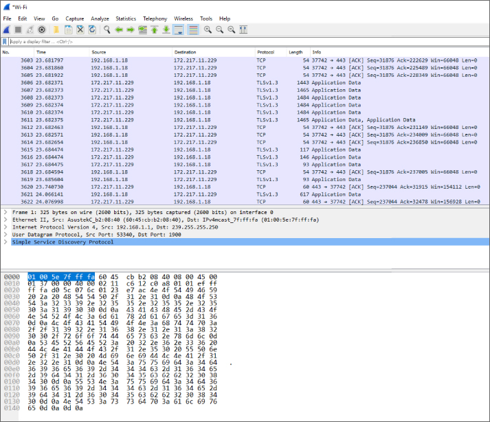 Screenshot depicting the Wireshark acknowledgment traffic packets and their numbers so that they can be rebuilt properly by the receiver.