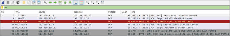 Screenshot for selecting a packet capture based on the protocol, value, or comparison from the TCP traffic.