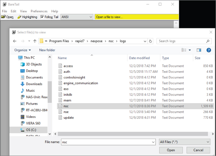 “Screenshot displaying the path to Nexpose to troubleshoot issues or verify confirmed vulnerabilities on a system.”