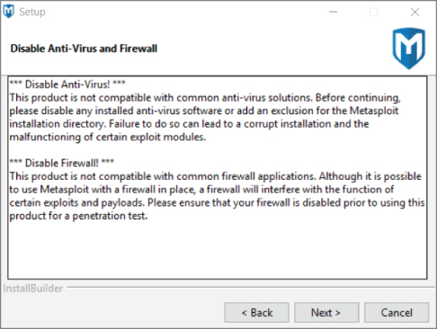 Screenshot of the Setup window enabling to disable the antivirus function to prevent the install process from getting corrupted.